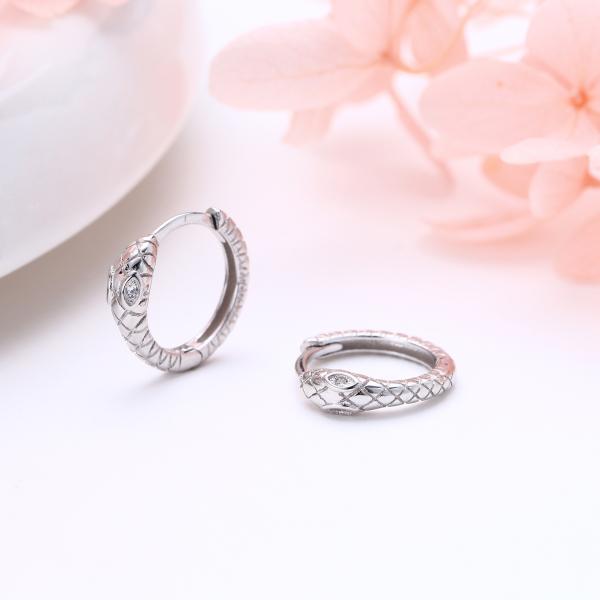 Snake Motif Pavé Silver Huggie Earrings