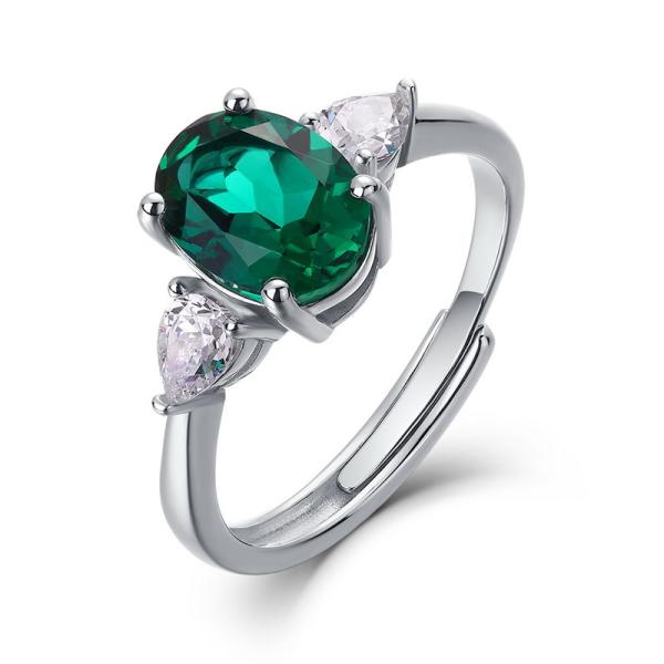 Emerald Solitaire Silver Ring