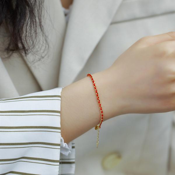 Delicate Gold Red Stone Tennis Bracelet