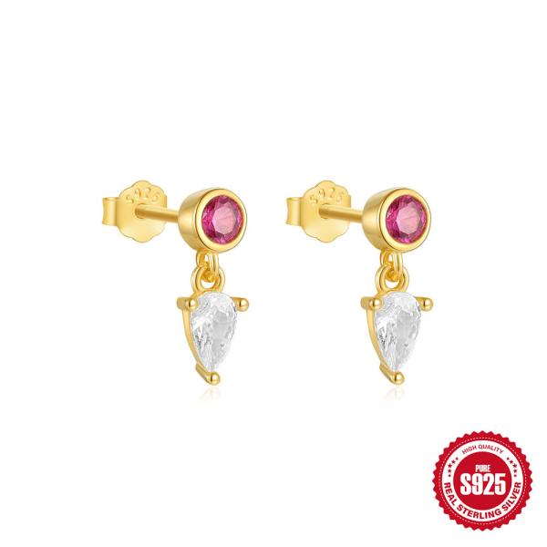 Gold-Plated Pink CZ Dangle Earrings