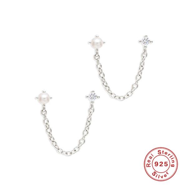925 Silver Freshwater Pearl Chain Earrings