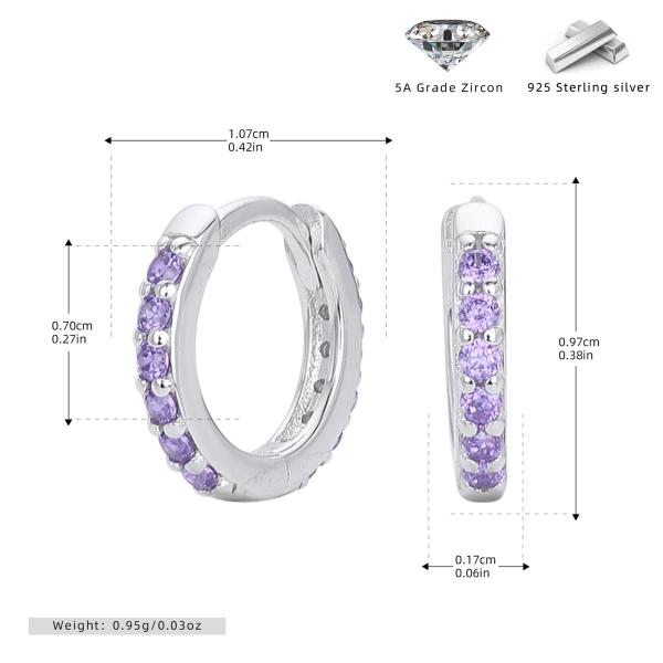 Silver Purple Zircon Huggie Earrings
