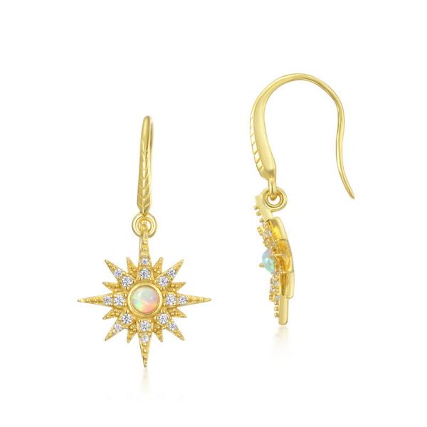 Opal Starburst Gold Dangle Earrings