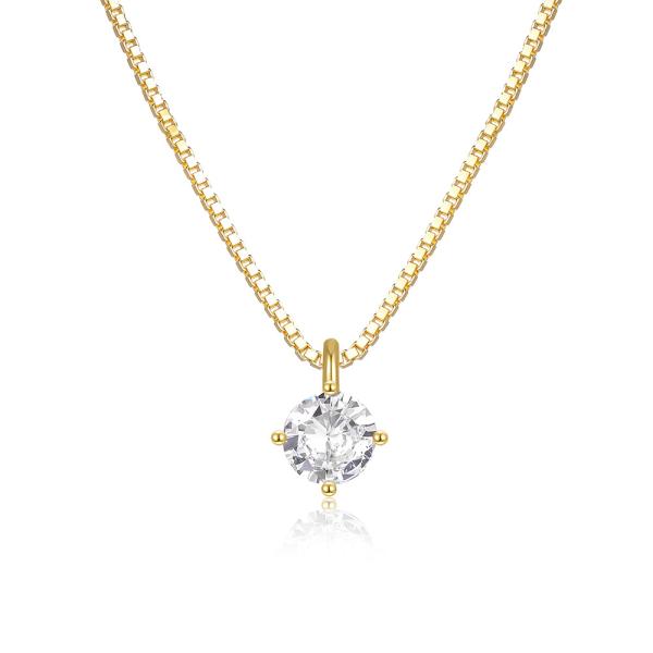 925 Silver Gold-Plated Solitaire Pendant Necklace