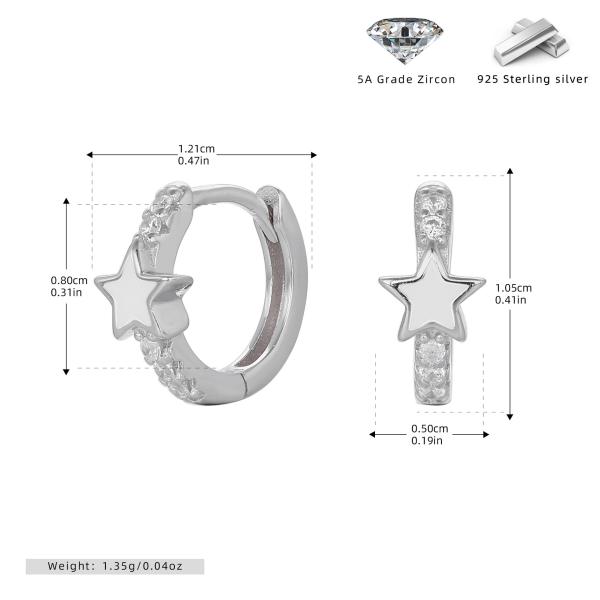 Silver Star Huggie Earrings with Zirconia