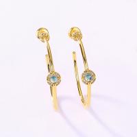 Gold-Plated Blue Stone Hoop Earrings