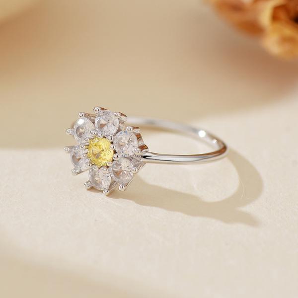 Silver Floral Cubic Zirconia Ring
