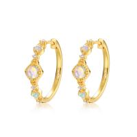 Gold Small Hoop Earrings with Opal Stones