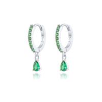 925 Silver Green Gemstone Drop Hoop Earrings