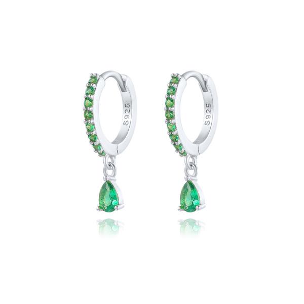 925 Silver Green Gemstone Drop Hoop Earrings