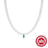 Freshwater Pearl Necklace with Green Pendant