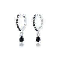 Sterling Silver Huggie Earrings with Black Stones