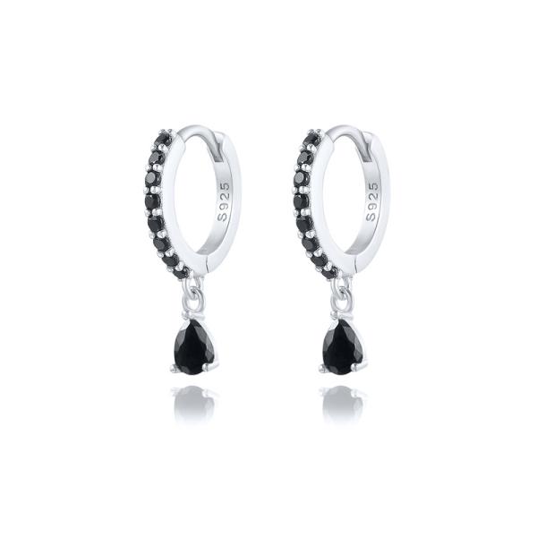 Sterling Silver Huggie Earrings with Black Stones