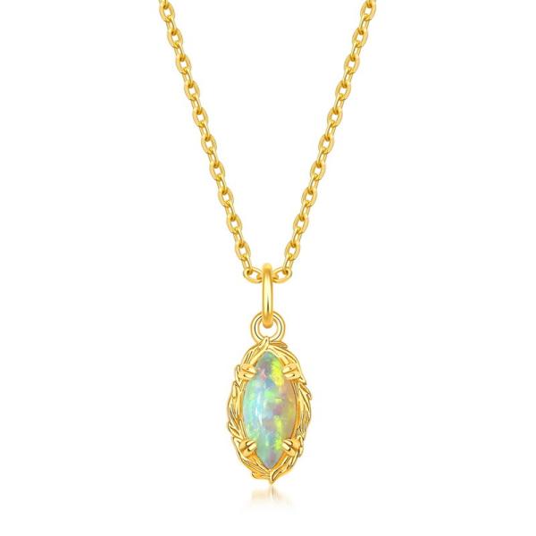 Opal Leaf Motif Gold Pendant Necklace