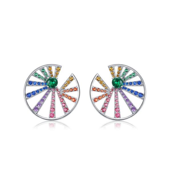 Multicolor Pavé Sunburst Stud Earrings