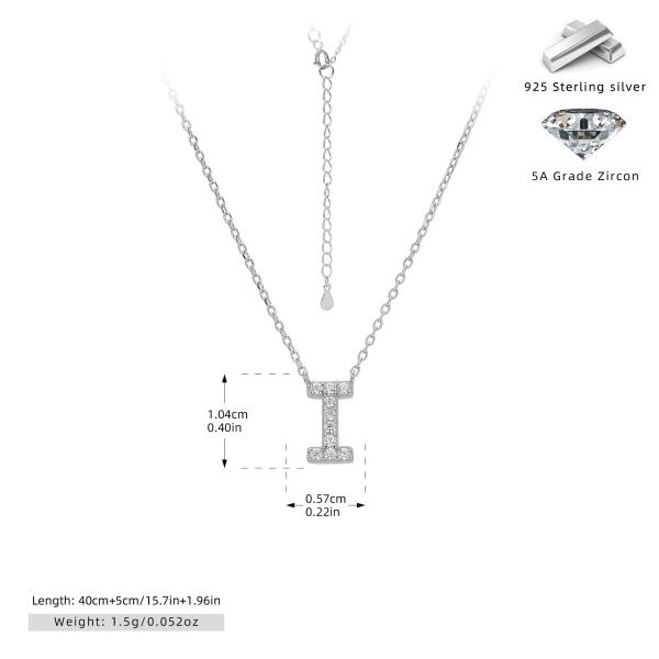 Silver 'I' Pavé Pendant Necklace