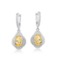 925 Silver Yellow Halo Drop Earrings