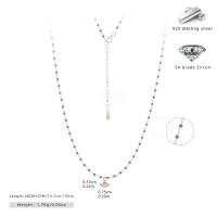 Gold Blue Beaded Lariat Necklace