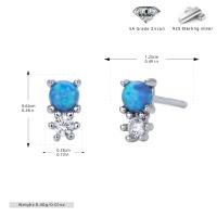 Blue Opal and Zircon Silver Stud Earrings