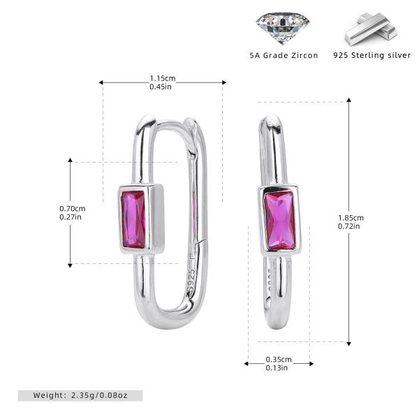 Silver Huggie Earrings with Pink Zircon