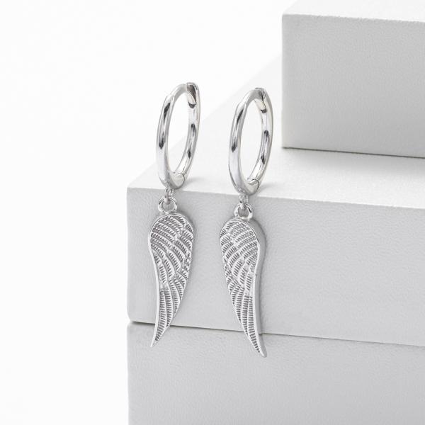 Silver Wing Dangle Hoop Earrings