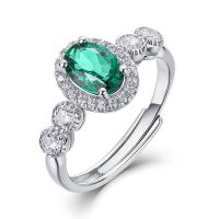 Oval Emerald Halo Silver Ring