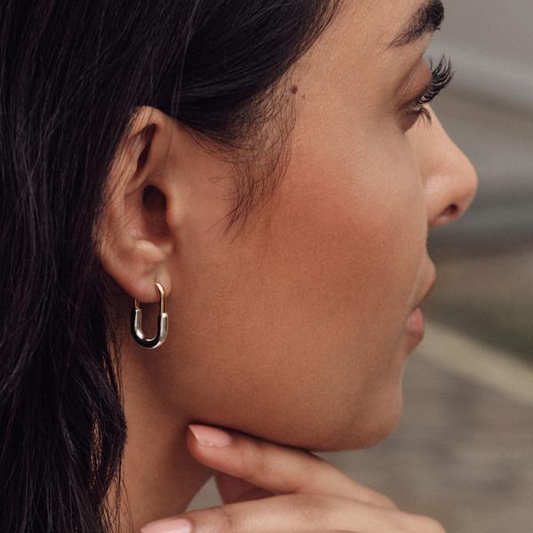 925 Silver Two-Tone Huggie Earrings