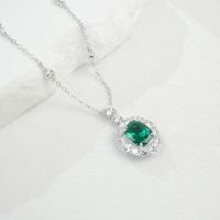 Emerald Halo Silver Pendant Necklace