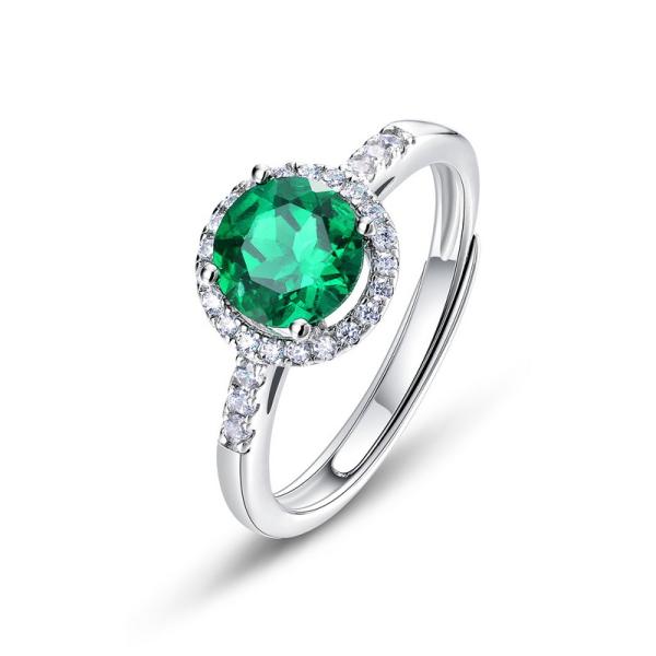 925 Silver Emerald Halo Ring