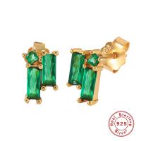 Gold-Tone Green Stone Stud Earrings