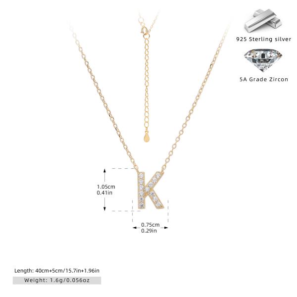 Gold Initial 'K' Pavé Pendant Necklace