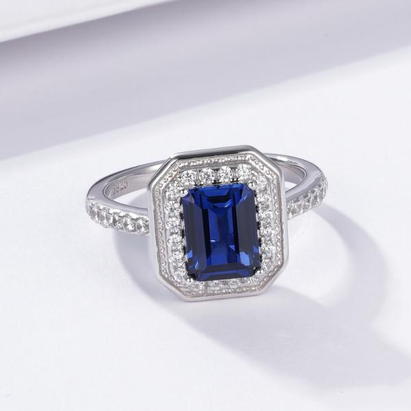 Silver Sapphire Halo Ring