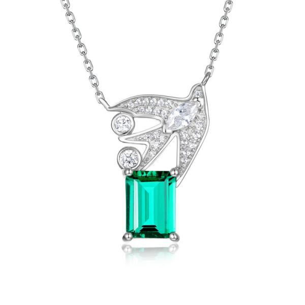Sterling Silver Emerald-Cut Pendant Necklace