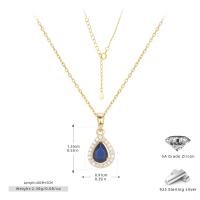 Gold Blue Zircon Pendant Necklace