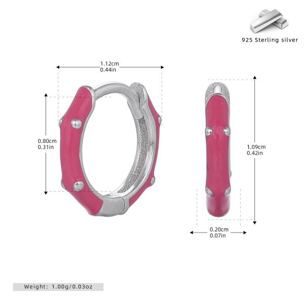 Pink Enamel Silver-Tone Huggie Earrings