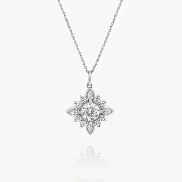 Silver Floral Cubic Zirconia Pendant Necklace