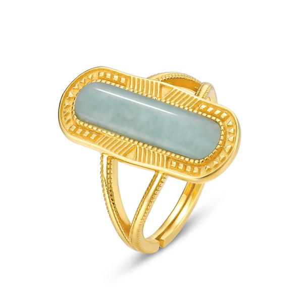 Rectangular Jade Gold Statement Ring