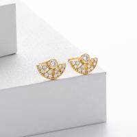 Gold Half-Circle Pavé Stud Earrings