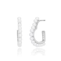 Silver Pearl Prong Hoop Earrings