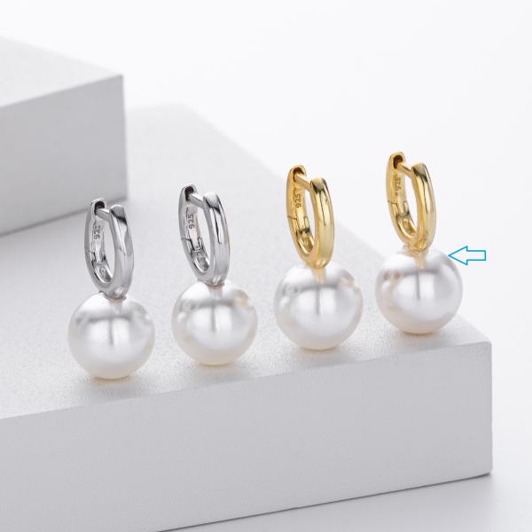 Two-Tone Pearl Drop Huggie Earrings
