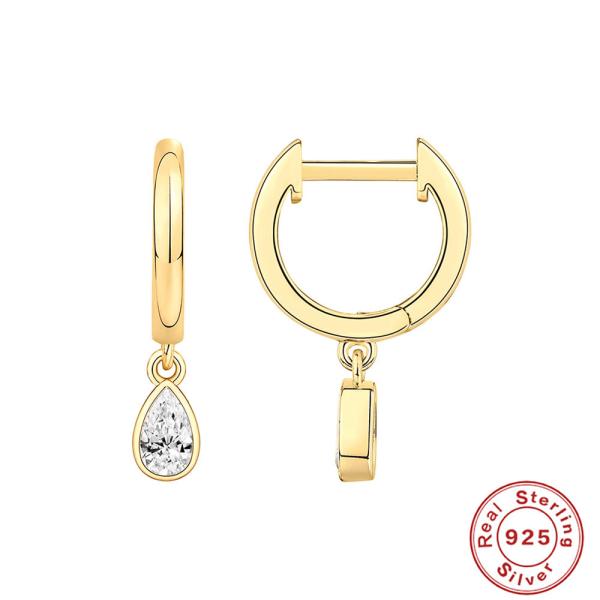 925 Silver Gold-Tone Teardrop Huggie Earrings