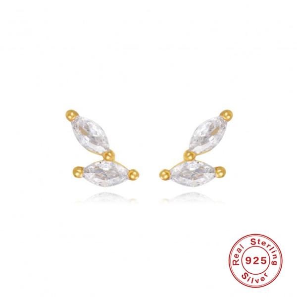 925 Silver Gold-Tone Crystal Stud Earrings