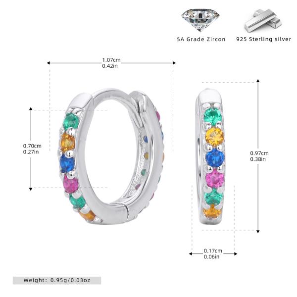 Multicolor Zirconia Silver Huggie Earrings