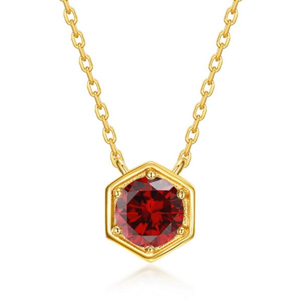 Gold Ruby Geometric Pendant Necklace