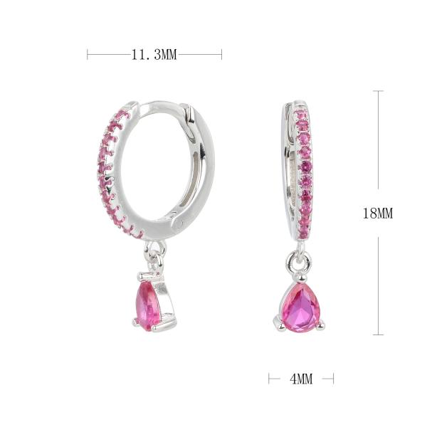 Silver Huggie Earrings with Pink Drop