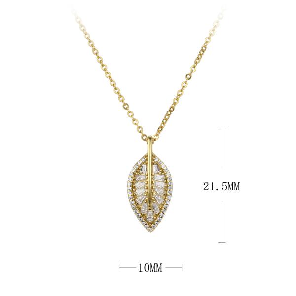 Gold Leaf Cubic Zirconia Pendant Necklace