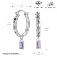 Silver Purple Zircon Hoop Earrings