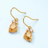 Gold Orange Crystal Drop Earrings
