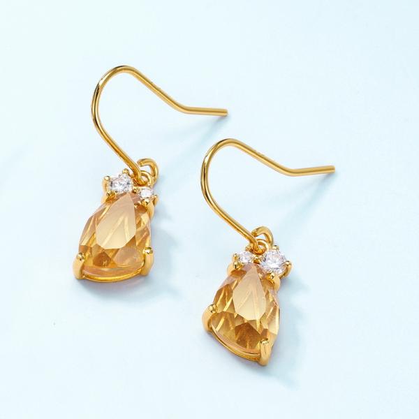 Gold Orange Crystal Drop Earrings