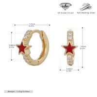 Gold Red Star Huggie Earrings with Zirconia